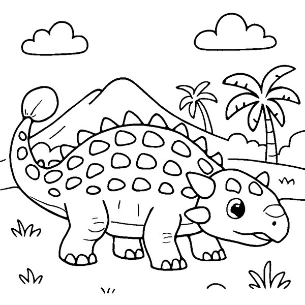 Ankylosaurus de perfil con su armadura y cola en vista lateral sobre fondo blanco