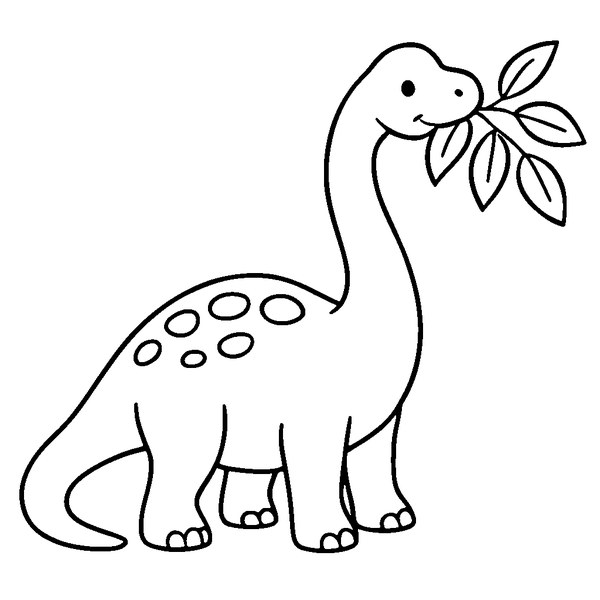 Imagen de Brachiosaurus comiendo hojas para colorear, dibujo en blanco y negro