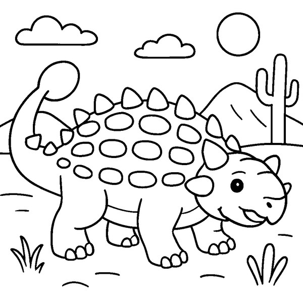 Dibujo detallado de Ankylosaurus con cola en pose lateral con su armadura y cola visible