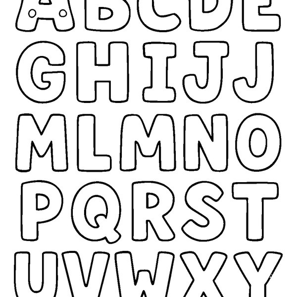 Dibujo en blanco y negro de las letras del abecedario con líneas gruesas y limpias, ideal para niños.