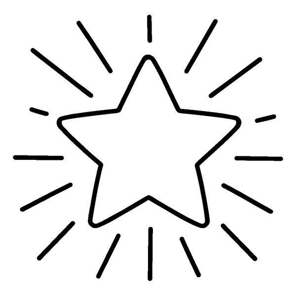 Dibujo de estrella brillante con rayos con líneas gruesas y contorno definido en fondo blanco