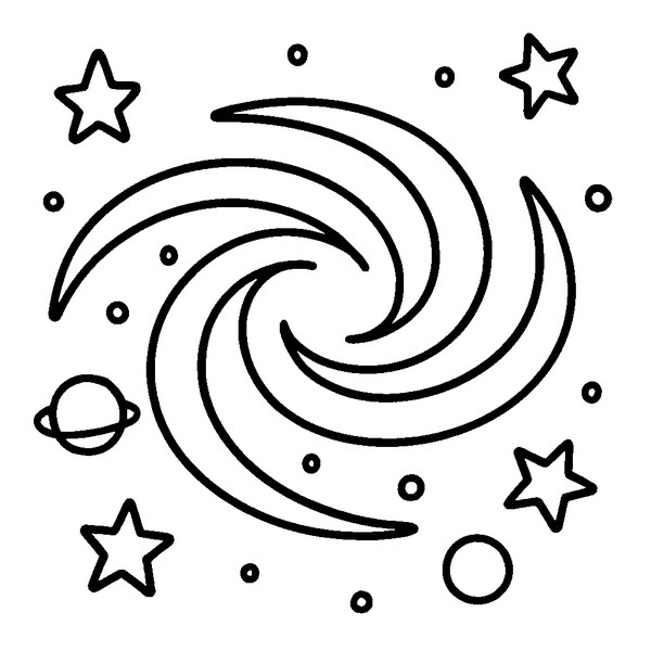 Dibujo de galaxia espiral en blanco y negro para colorear