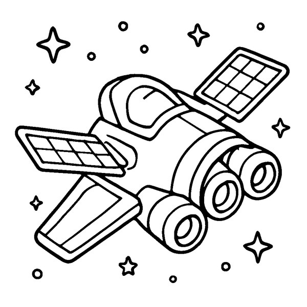 Nave espacial futurista con alas extendidas y detalles de propulsores en fondo estrellado