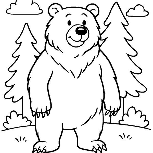 Oso grizzly de pie, mostrando su pelaje espeso y garras afiladas en un bosque