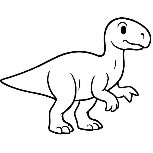 Dibujo en blanco y negro de un Iguanodon en pose lateral, mostrando su cola larga y pulgar espinoso