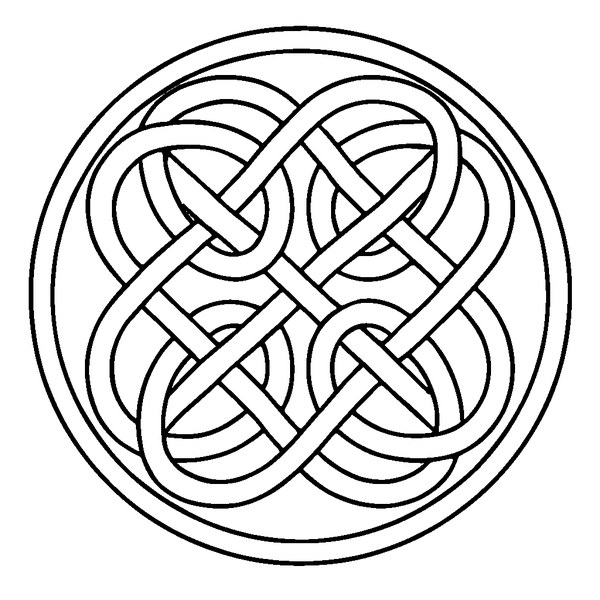Mandala celta con nudos entrelazados complejos, líneas gruesas, diseño circular intrincado, detalles simétricos