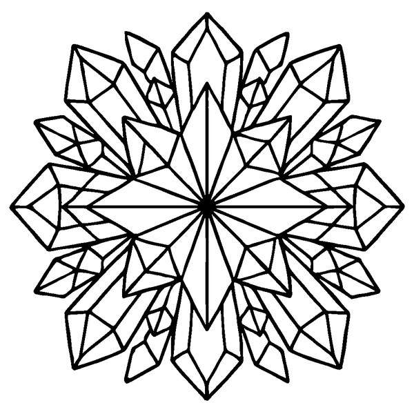 Un mandala de cristales con intrincados patrones geométricos rodeados de formas brillantes