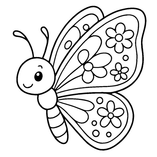 Mariposa de Pascua con alas extendidas mostrando patrones detallados para colorear