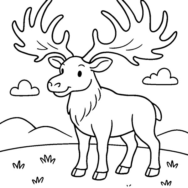 Megaloceros con cuernos gigantes mostrando sus enormes astas en un campo abierto