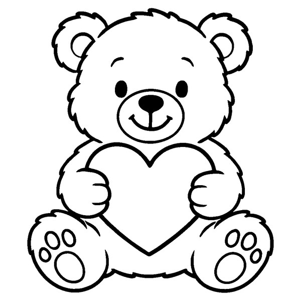 Osito de peluche sentado sosteniendo un corazón rojo entre sus patas, con una sonrisa encantadora