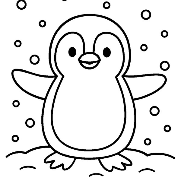 Pingüino simpático de pie con aletas extendidas sobre fondo blanco
