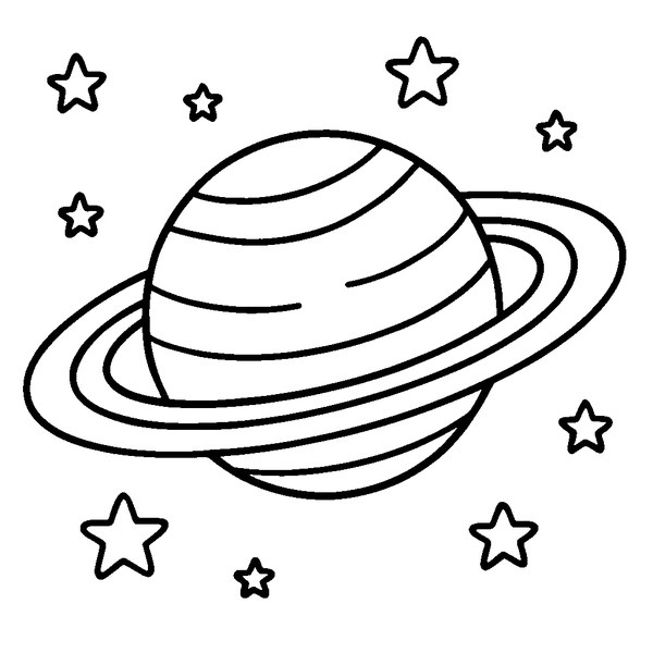 Planeta Saturno con sus anillos detallados y nítidos, flotando en un espacio estrellado