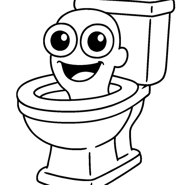 Skibidi Toilet cabeza sobresale de un retrete con ojos grandes y expresión divertida