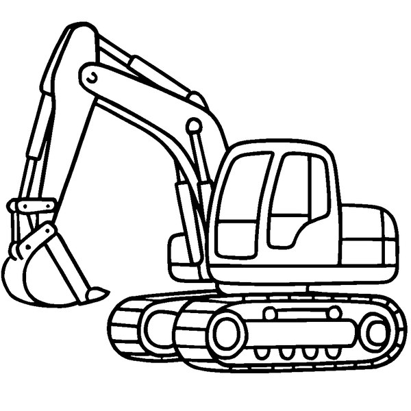 Dibujo de una gran excavadora gigante con brazo hidráulico extendido y orugas detalladas