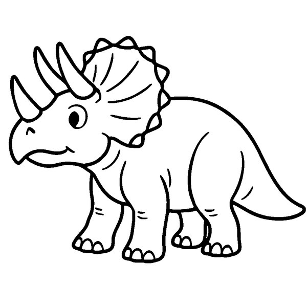 Triceratops de perfil con cuernos prominentes y escudo óseo detallado, líneas claras