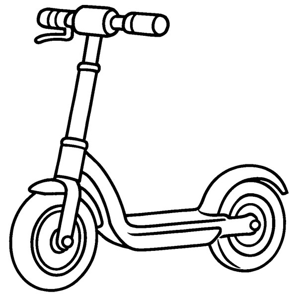 Dibujo de un patinete eléctrico con manillar y ruedas detalladas listo para colorear