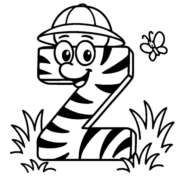 Dibujo de una letra Z en forma de cebra sonriente, con rayas en blanco y negro y detalles infantiles