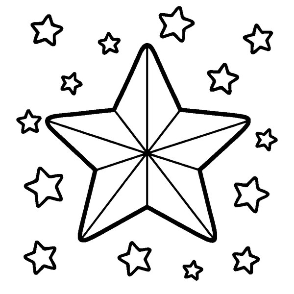 Dibujo lineal de estrella de navidad dorada con detalles en bordes gruesos y líneas curvas elegantes.