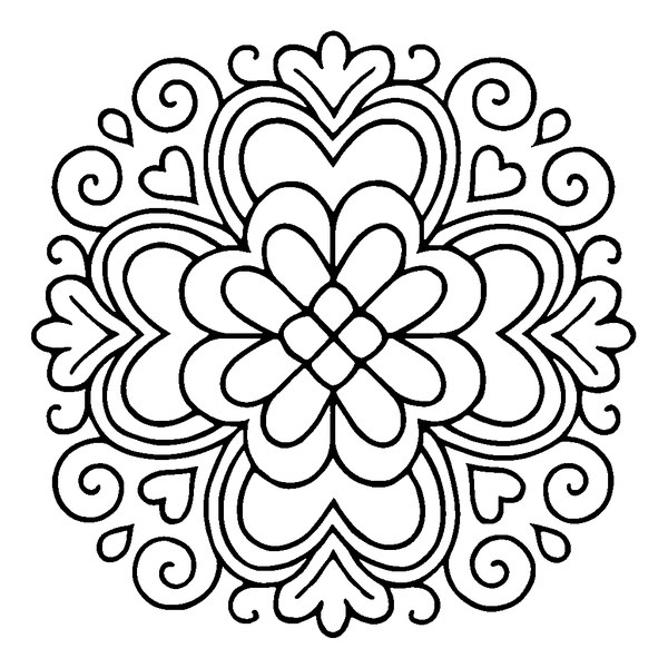 Mandala con corazones entrelazados simétricos, detalles intrincados y fondo transparente