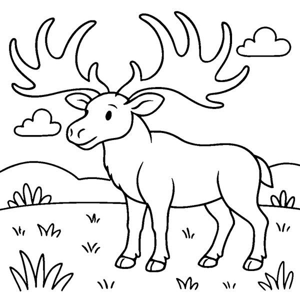 Megaloceros con cuernos gigantes en perfil lateral con cuernos majestuosos
