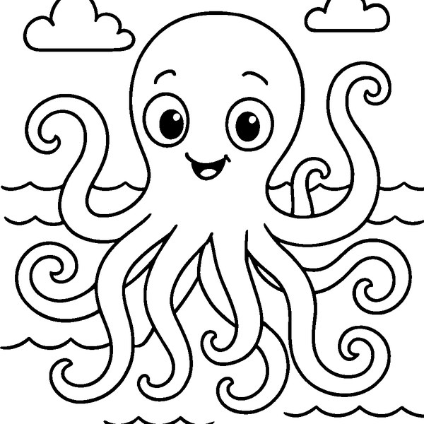 Kraken gigante con tentáculos ondulantes, ojos brillantes y un mar embravecido de fondo